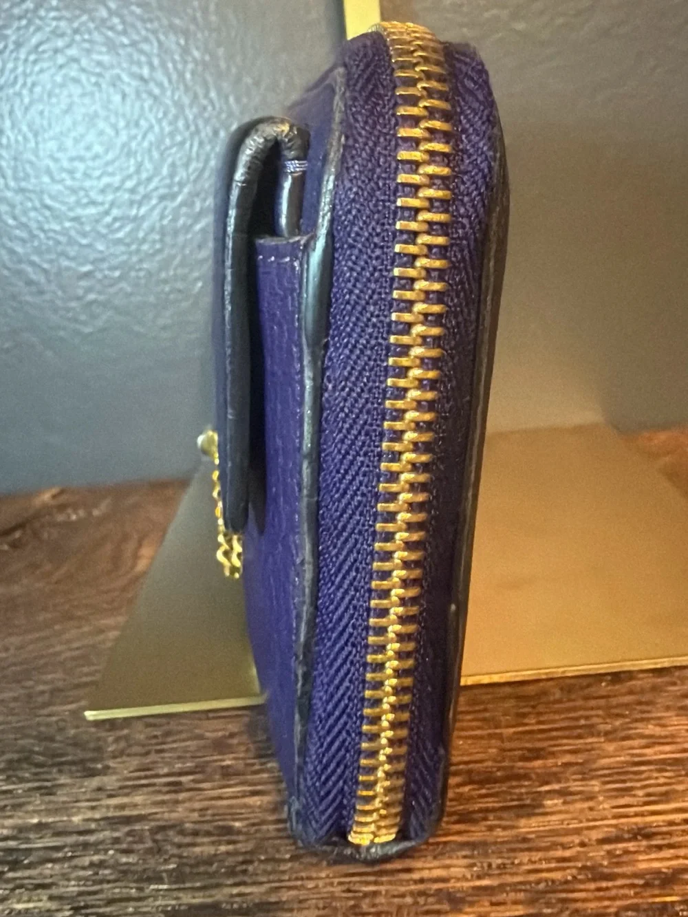 Chloe Purple Drew Leather Wallet with Gold Chain Accent
